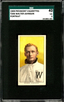 1909-11 T206 White Border Walter Johnson, Portrait – SGC 40 VG 3